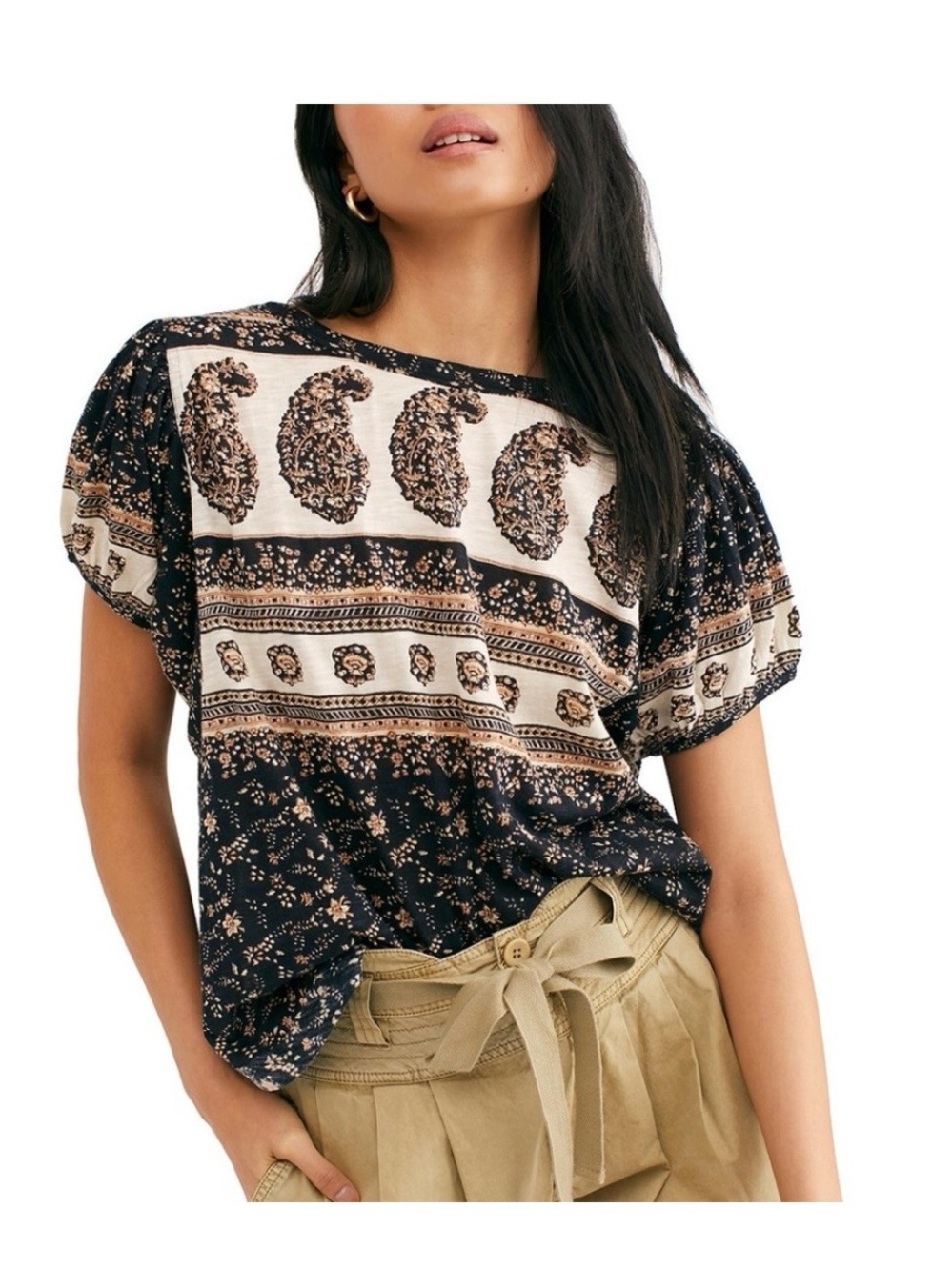 Free People Paisley Print Puff Sleeve Blouse